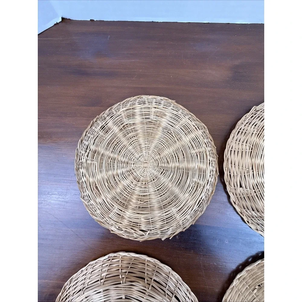 VTG Set of 4: Wicker Rattan Bamboo Round Paper Plate Holders 10